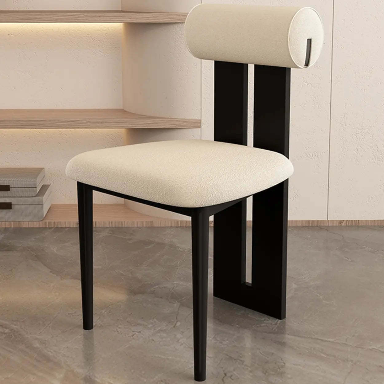 Cream Upholstered Slat-Back Dining Chair — Black / Microfiber Leather