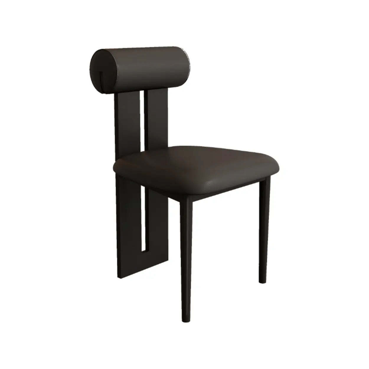 Slat back slat-back upholstered black leather dining chairs & benches, Lighom — Faux Leather