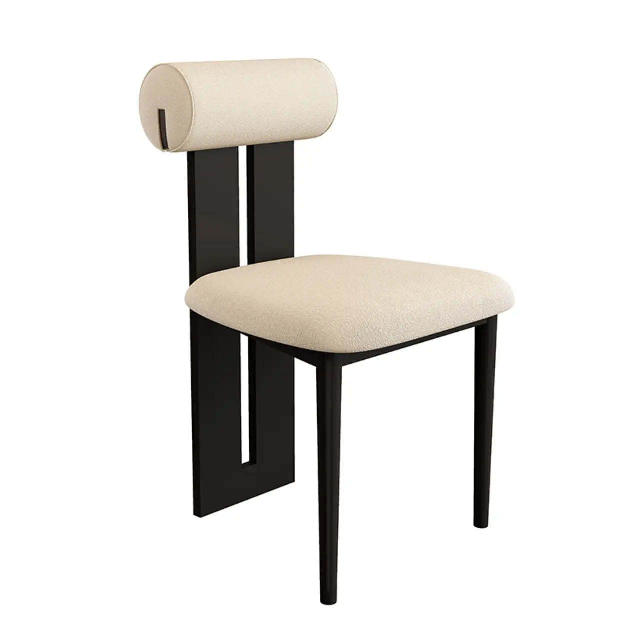 Cream Upholstered Slat-Back Dining Chair — White / Microfiber Leather