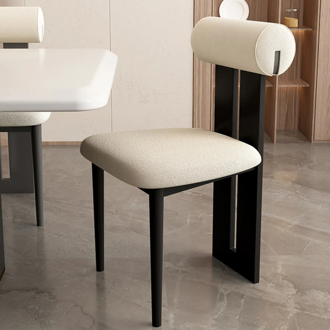 Cream Upholstered Slat-Back Dining Chair — Green / Microfiber Leather