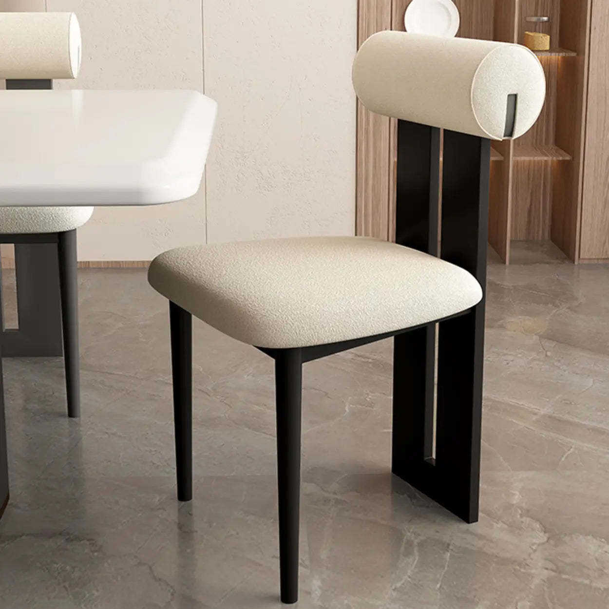 Cream Upholstered Slat-Back Dining Chair — Green / Microfiber Leather