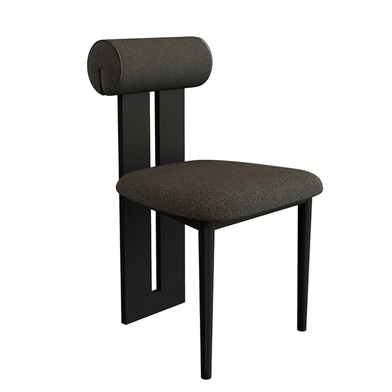 Cream Upholstered Slat-Back Dining Chair — Grey / Lint