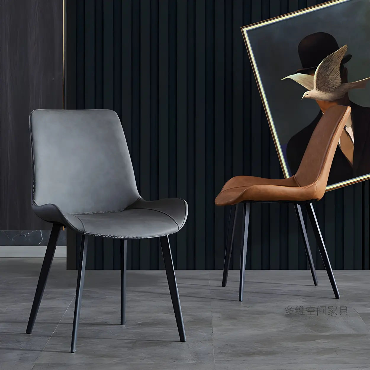Industrial Black Metal Leather Dining Armchair