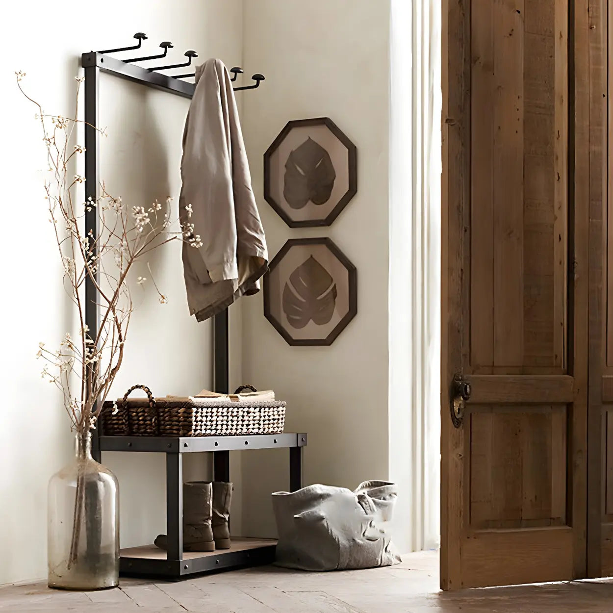 Industrial tree hooks hall trees & coat racks in metal — 23.6" L x 11.8" W x 65" H