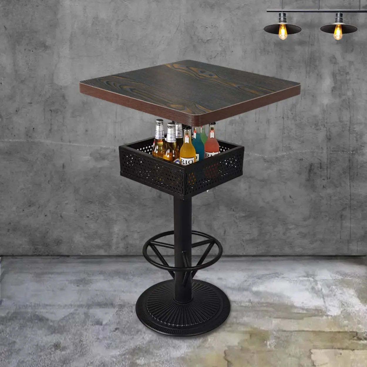 Industrial Black Small Round Bar Table with Shelf — Coffee / Square / Table Only