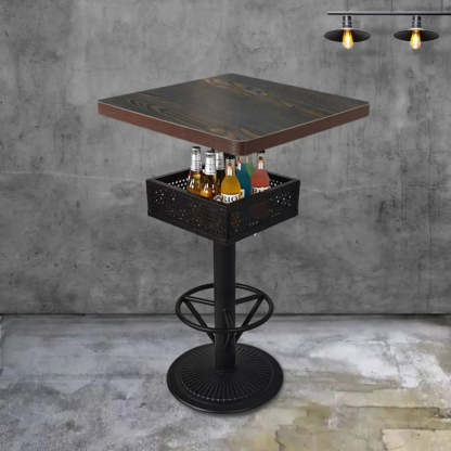 Industrial Black Small Round Bar Table with Shelf — Coffee / Square / Table Only