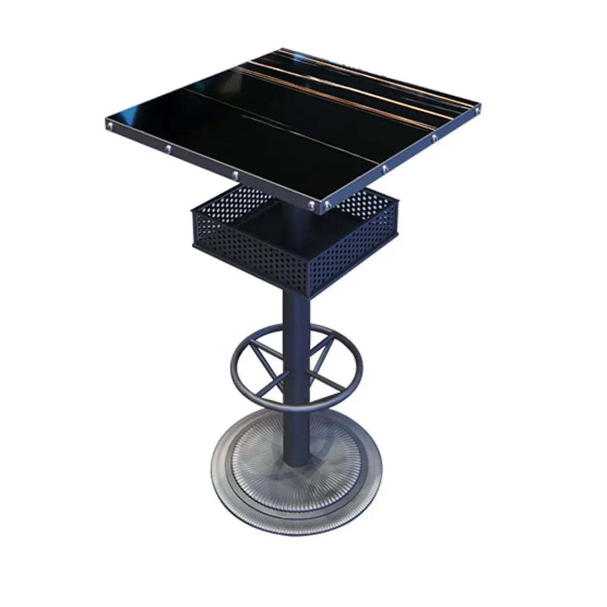 Industrial Black Small Round Bar Table with Shelf — Coffee / Rectangular / Table Only