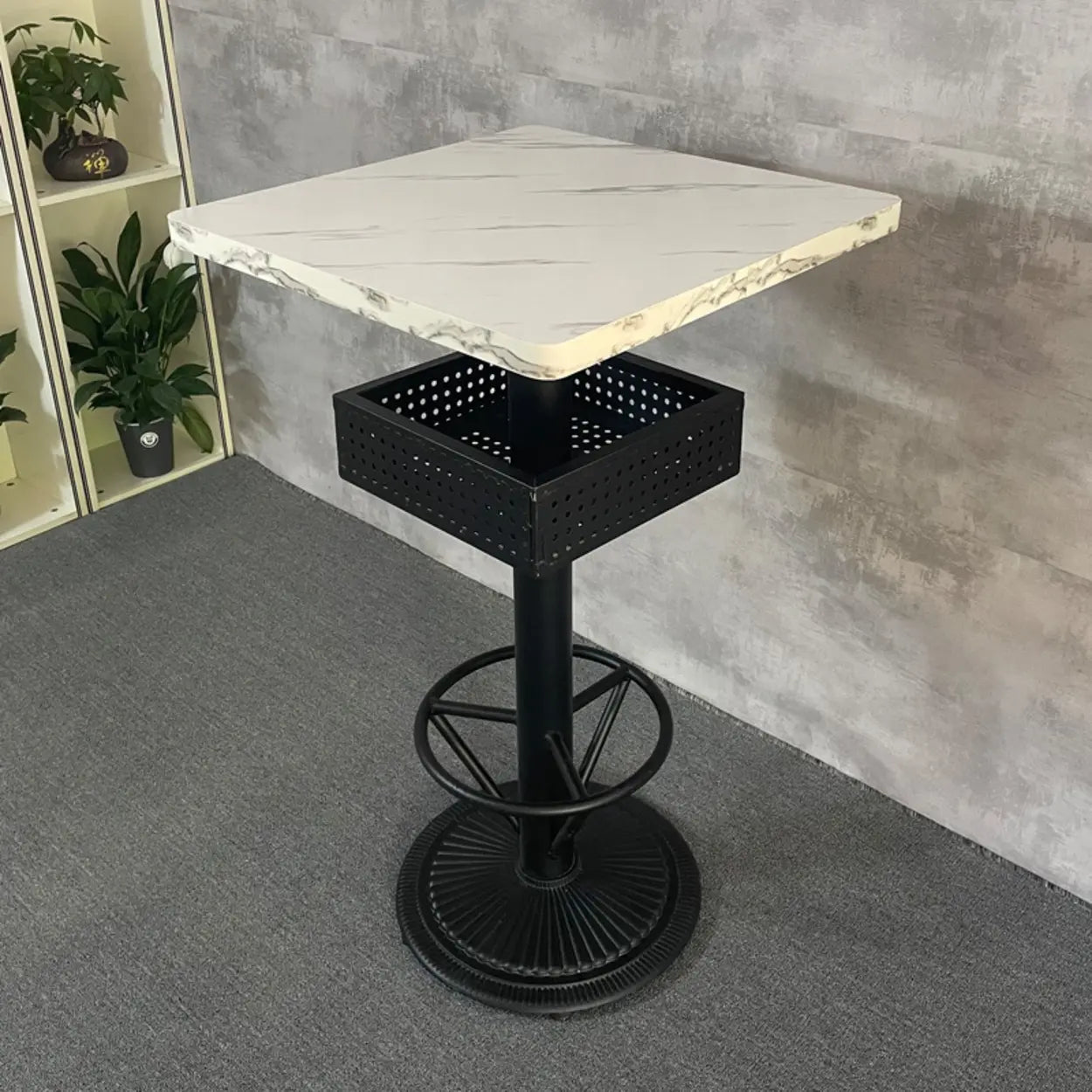 Industrial Black Small Round Bar Table with Shelf — Coffee / Round / Table Only