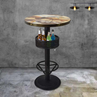 Industrial Black Small Round Bar Table with Shelf — Black / Square / Table Only