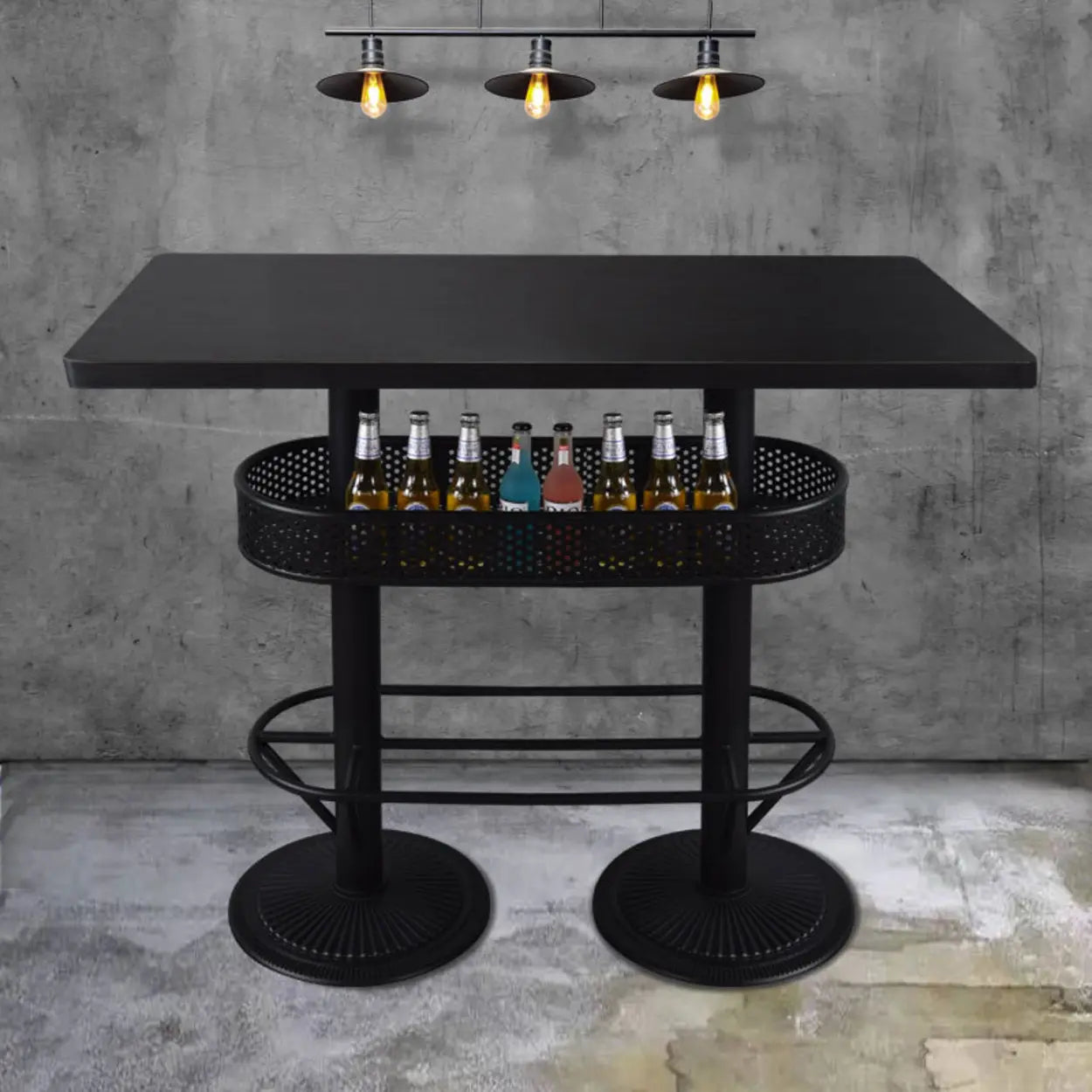 Industrial Black Small Round Bar Table with Shelf