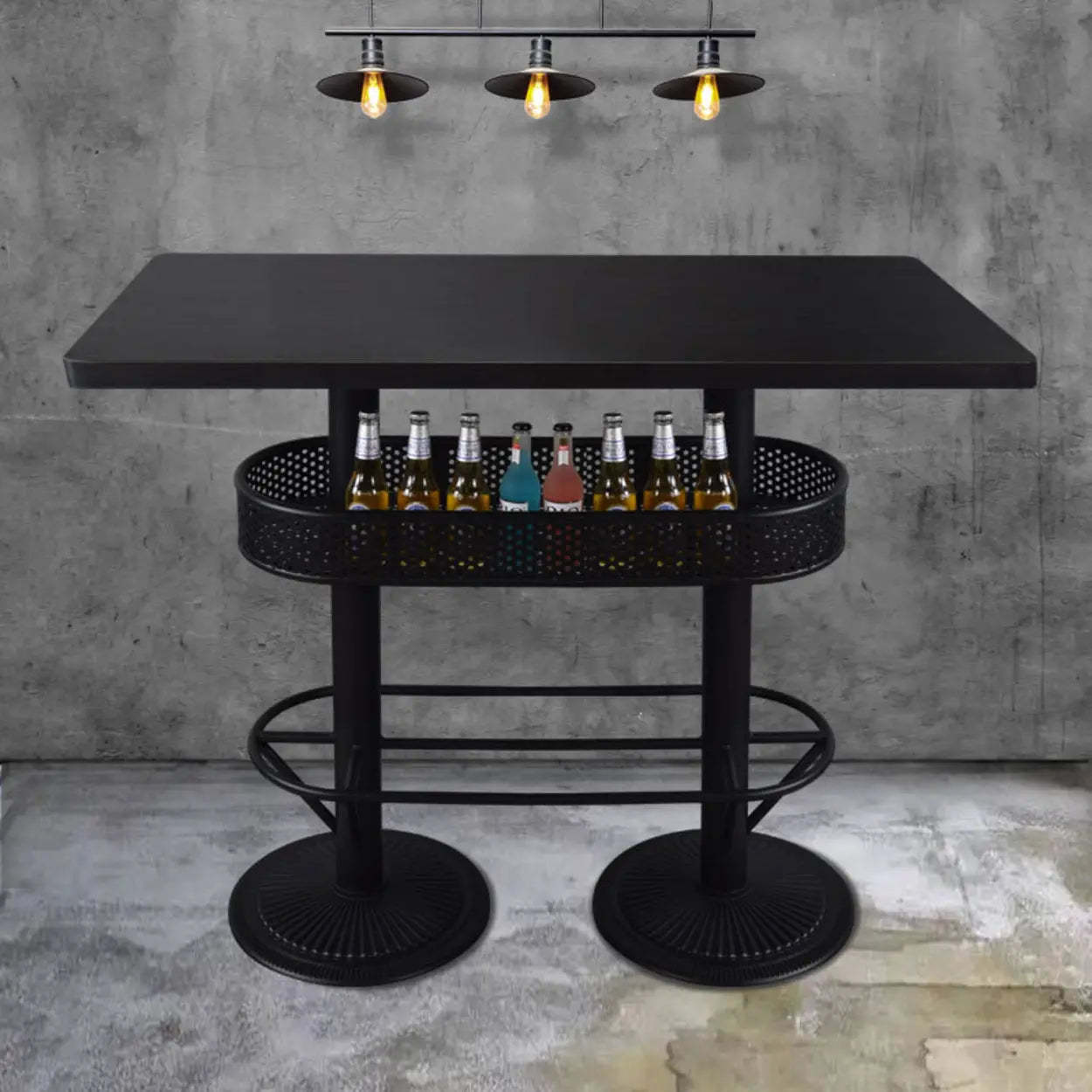 Industrial Black Small Round Bar Table with Shelf
