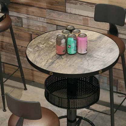 Industrial Black Small Round Bar Table with Shelf