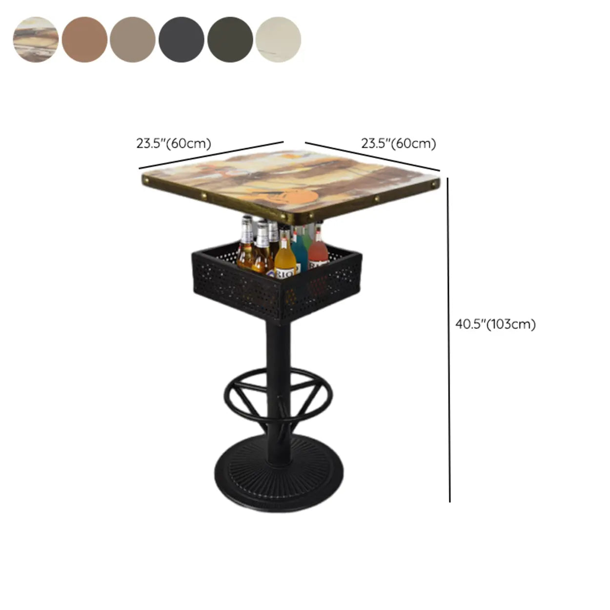 Industrial Black Small Round Bar Table with Shelf