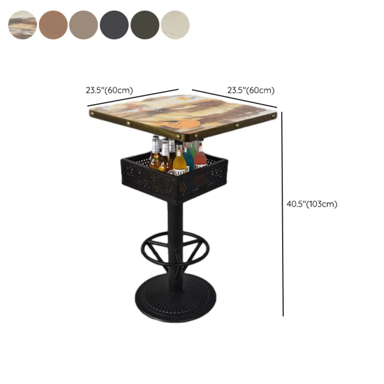 Industrial Black Small Round Bar Table with Shelf