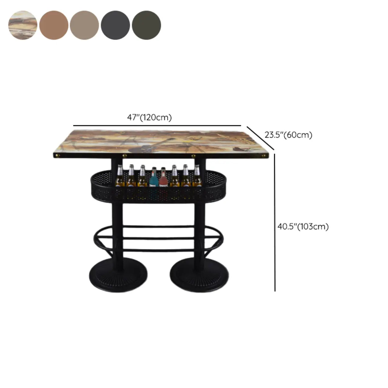Industrial Black Small Round Bar Table with Shelf