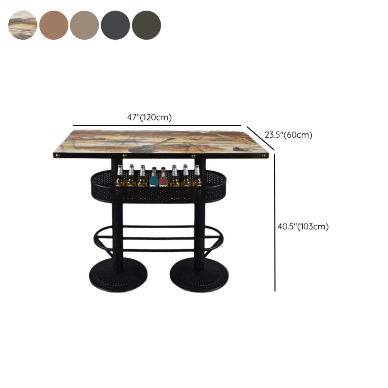 Industrial Black Small Round Bar Table with Shelf