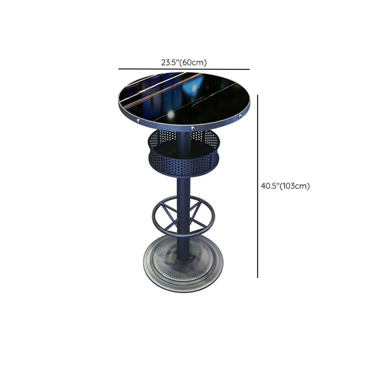 Industrial Black Small Round Bar Table with Shelf