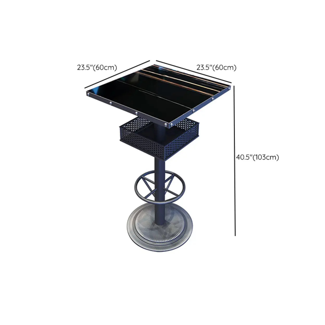 Industrial Black Small Round Bar Table with Shelf