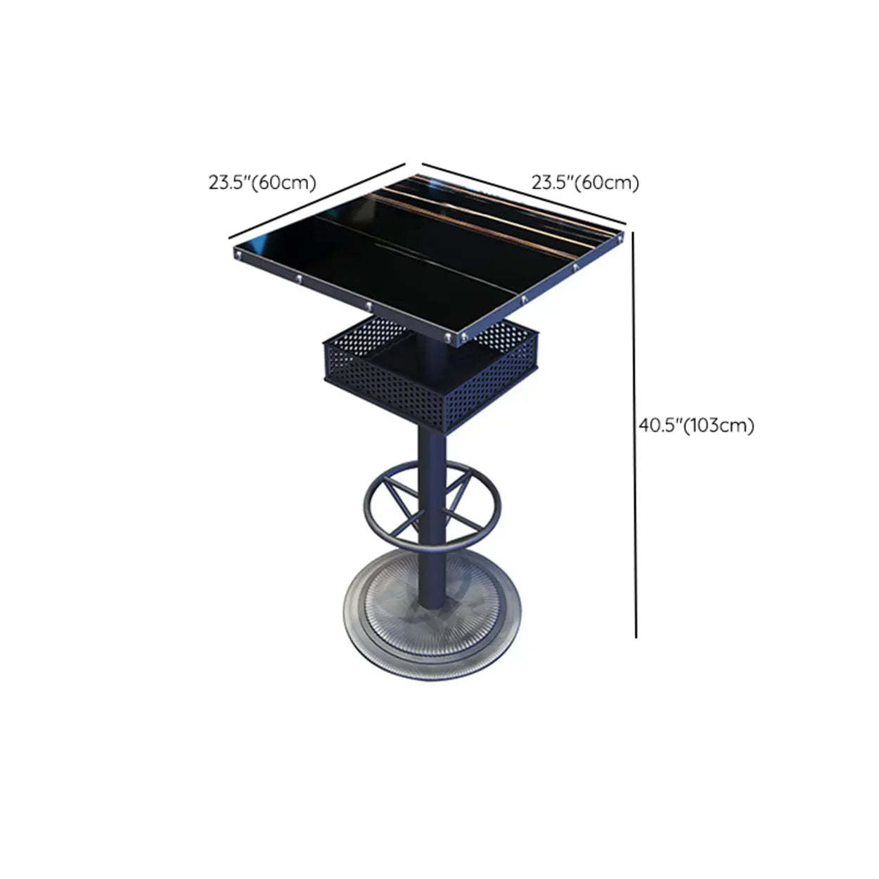 Industrial Black Small Round Bar Table with Shelf