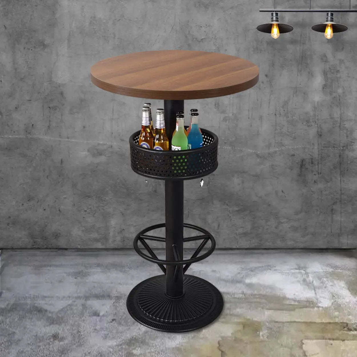 Industrial Black Small Round Bar Table with Shelf — Black / Round / Table Only