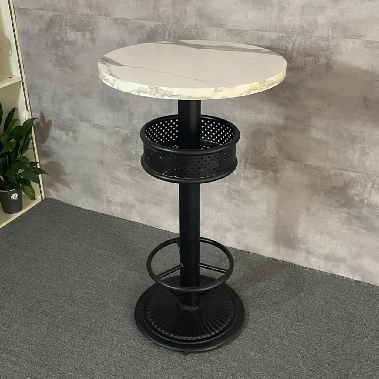 Industrial Black Small Round Bar Table with Shelf — Matte Black / Square / Table Only