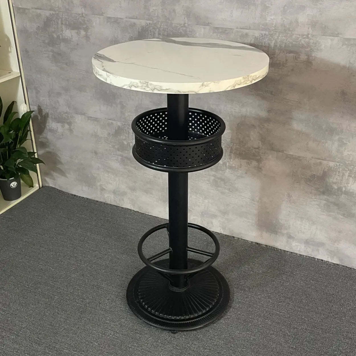 Industrial Black Small Round Bar Table with Shelf — Matte Black / Square / Table Only