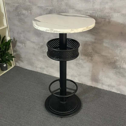 Industrial Black Small Round Bar Table with Shelf — Matte Black / Square / Table Only