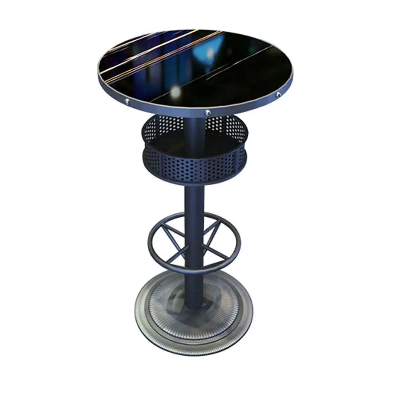 Industrial Black Small Round Bar Table with Shelf — Matte Black / Rectangular / Table Only