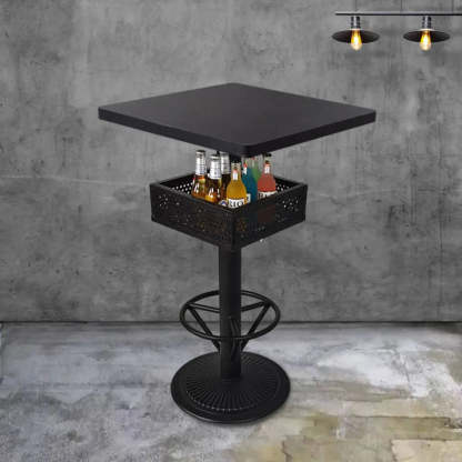 Industrial Black Small Round Bar Table with Shelf — Brown / Round / Table Only
