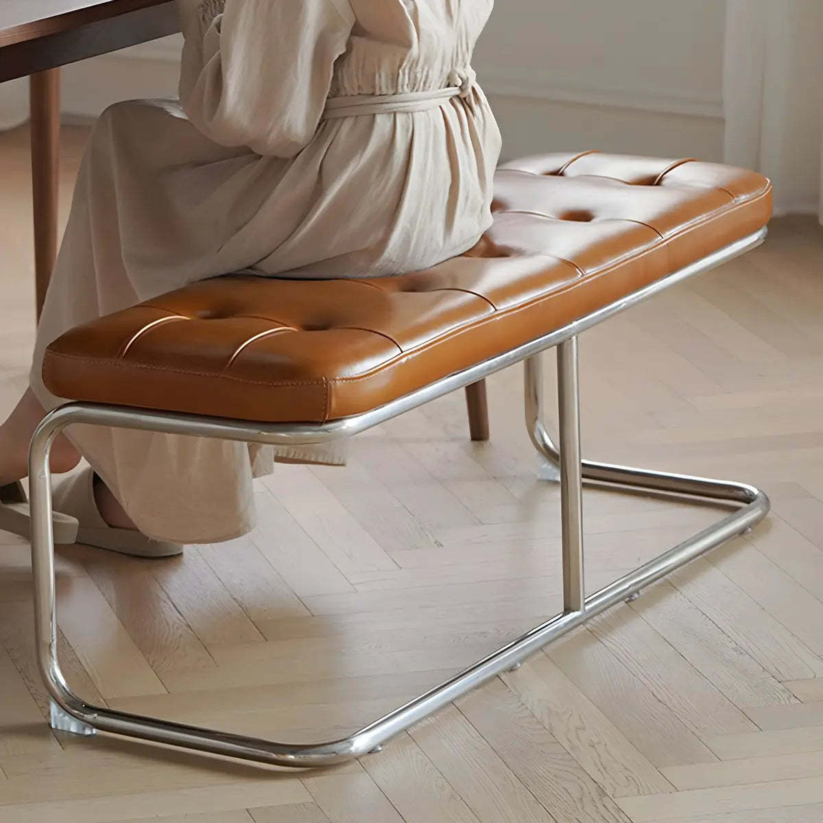 Industrial Faux Leather Entryway Bench