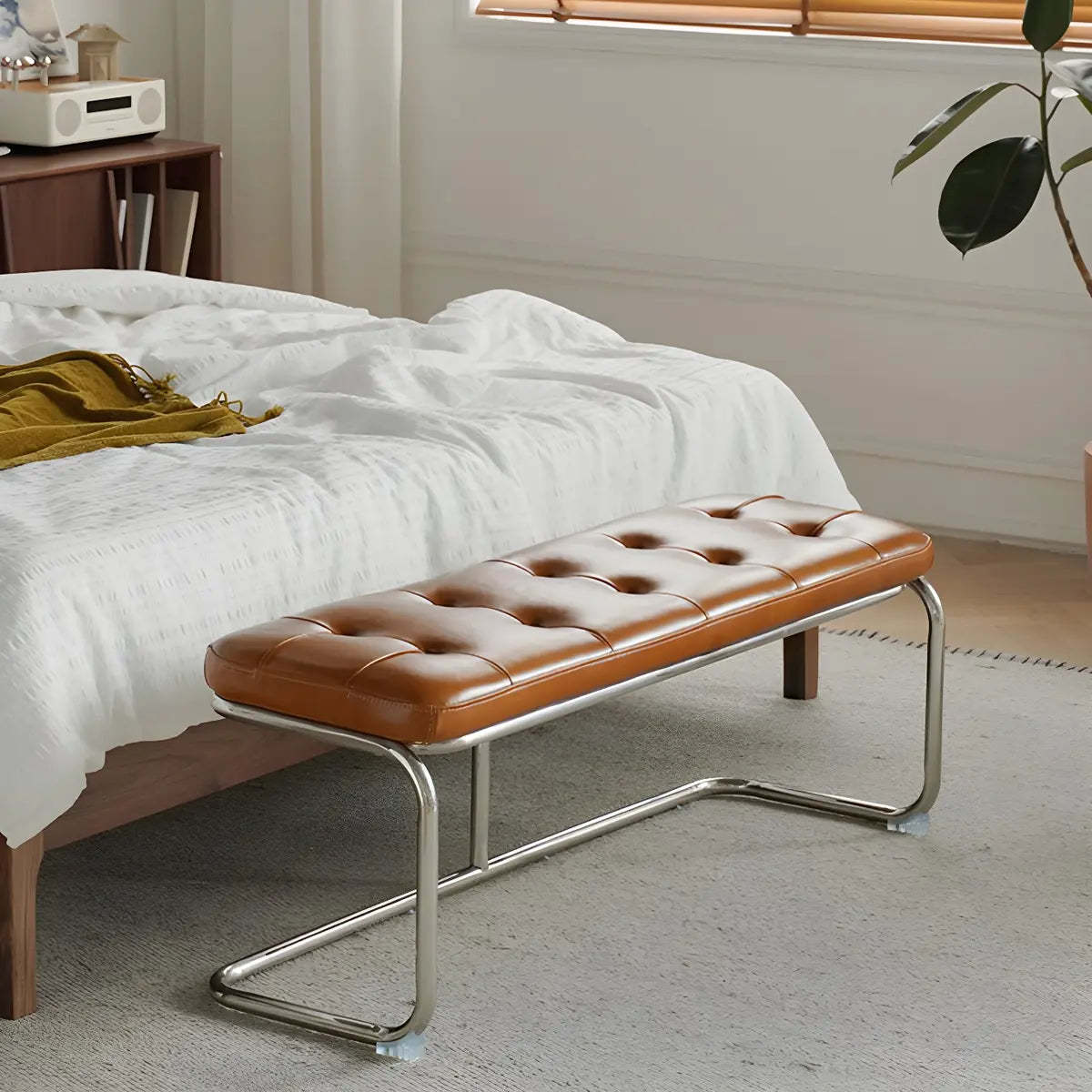 Industrial Faux Leather Entryway Bench