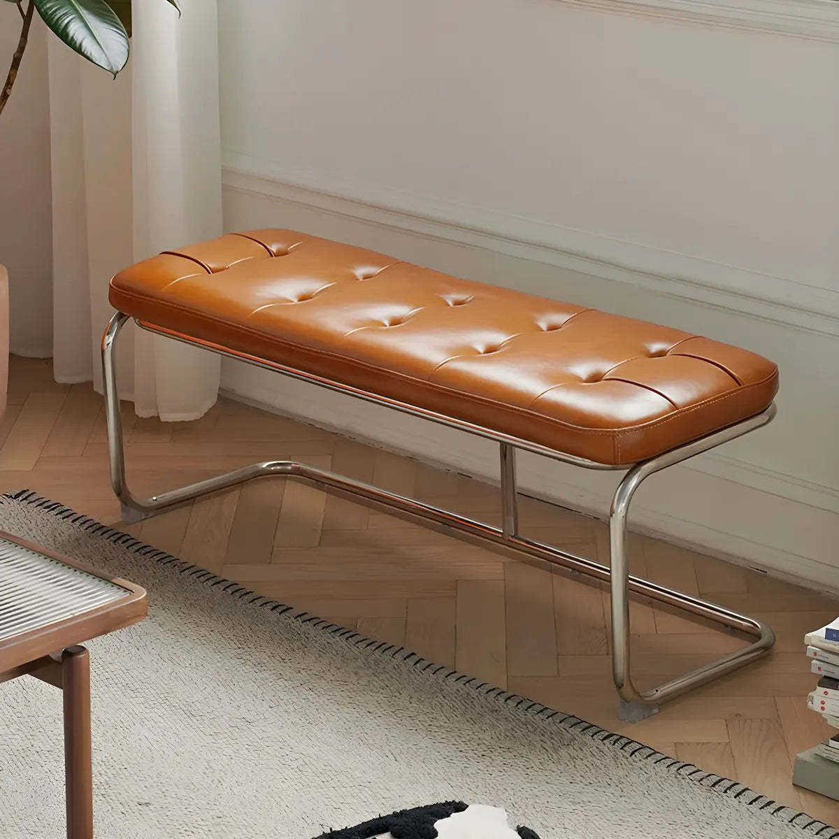 Industrial Faux Leather Entryway Bench
