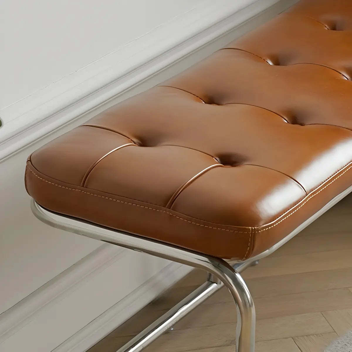 Industrial Faux Leather Entryway Bench