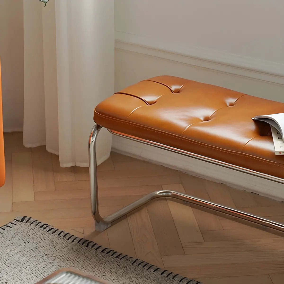 Industrial Faux Leather Entryway Bench