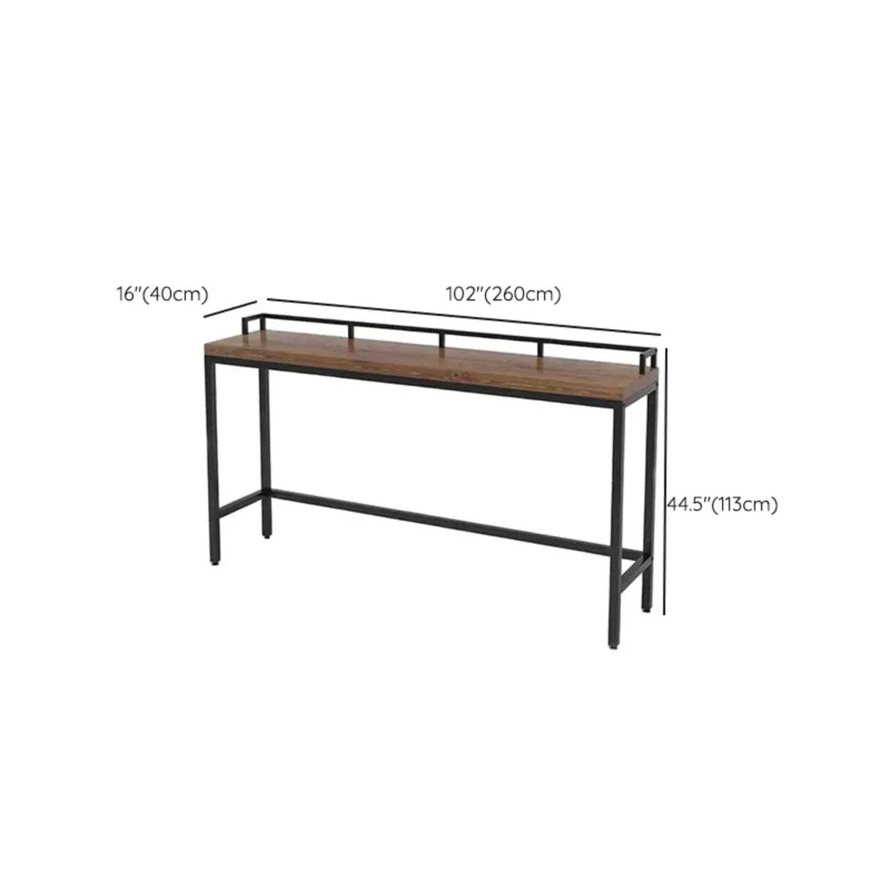 Industrial Brown Metal Wood Bar Table with Footrest