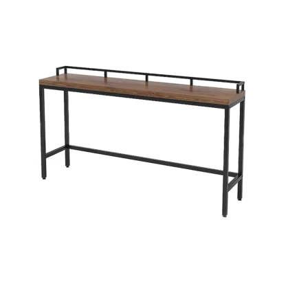 Industrial Brown Metal Wood Bar Table with Footrest — Table Only