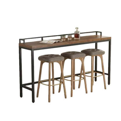 Industrial Brown Metal Wood Bar Table with Footrest — Table Only