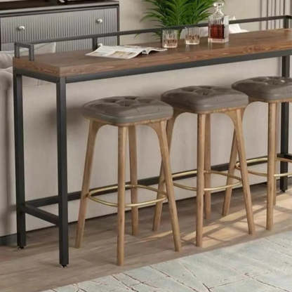 Industrial Brown Metal Wood Bar Table with Footrest — Table Only