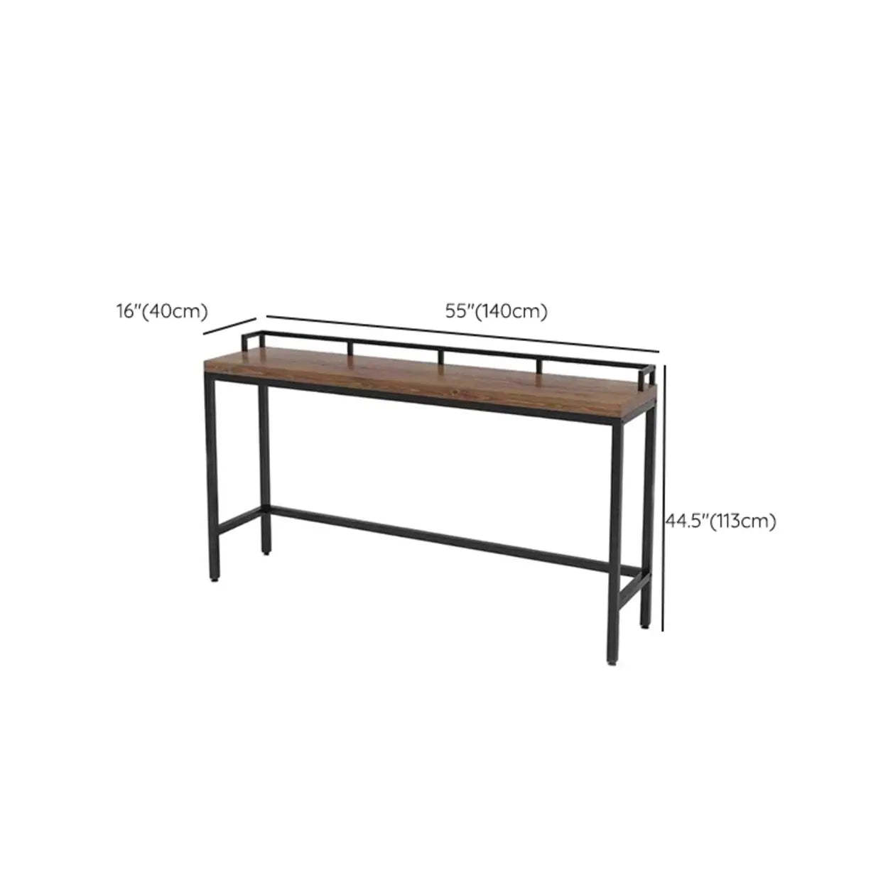 Industrial Brown Metal Wood Bar Table with Footrest — Table Only