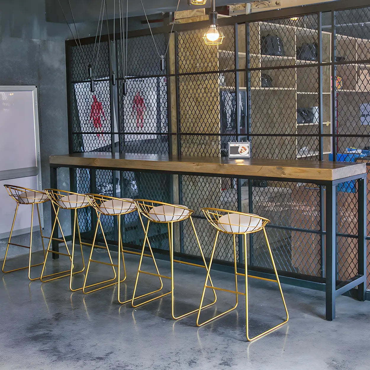 Industrial Brown Wood Long Bar Table with Footrest — Table Only