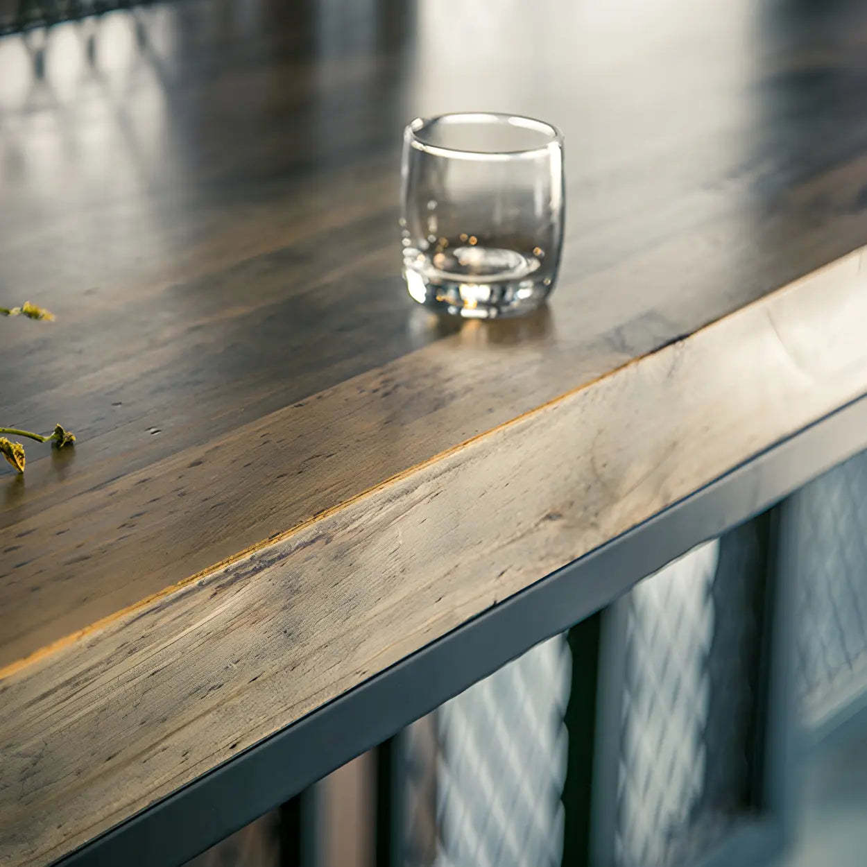 Industrial Brown Wood Long Bar Table with Footrest — Table Only