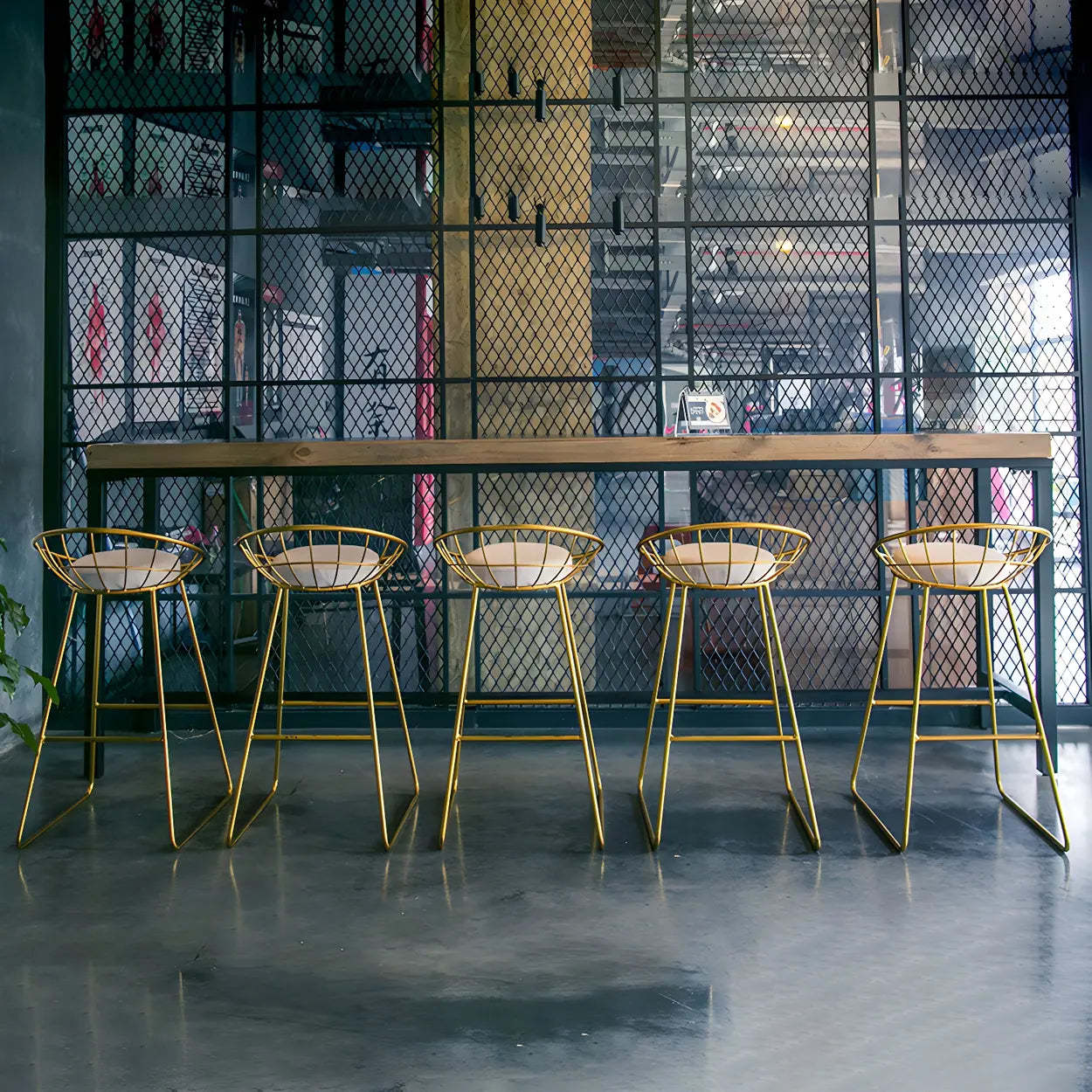Industrial Brown Wood Long Bar Table with Footrest — Table Only