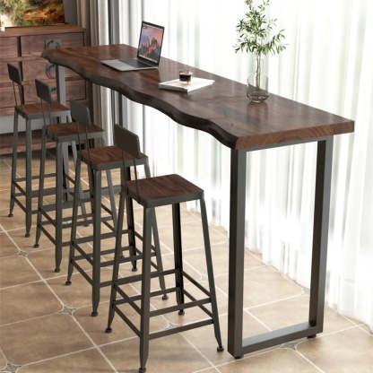 Industrial Dark Brown Live-Edge Narrow Bar Table — Table Only