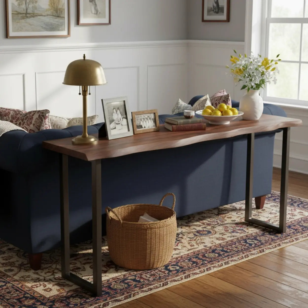 Industrial Dark Brown Live-Edge Narrow Bar Table — Table Only