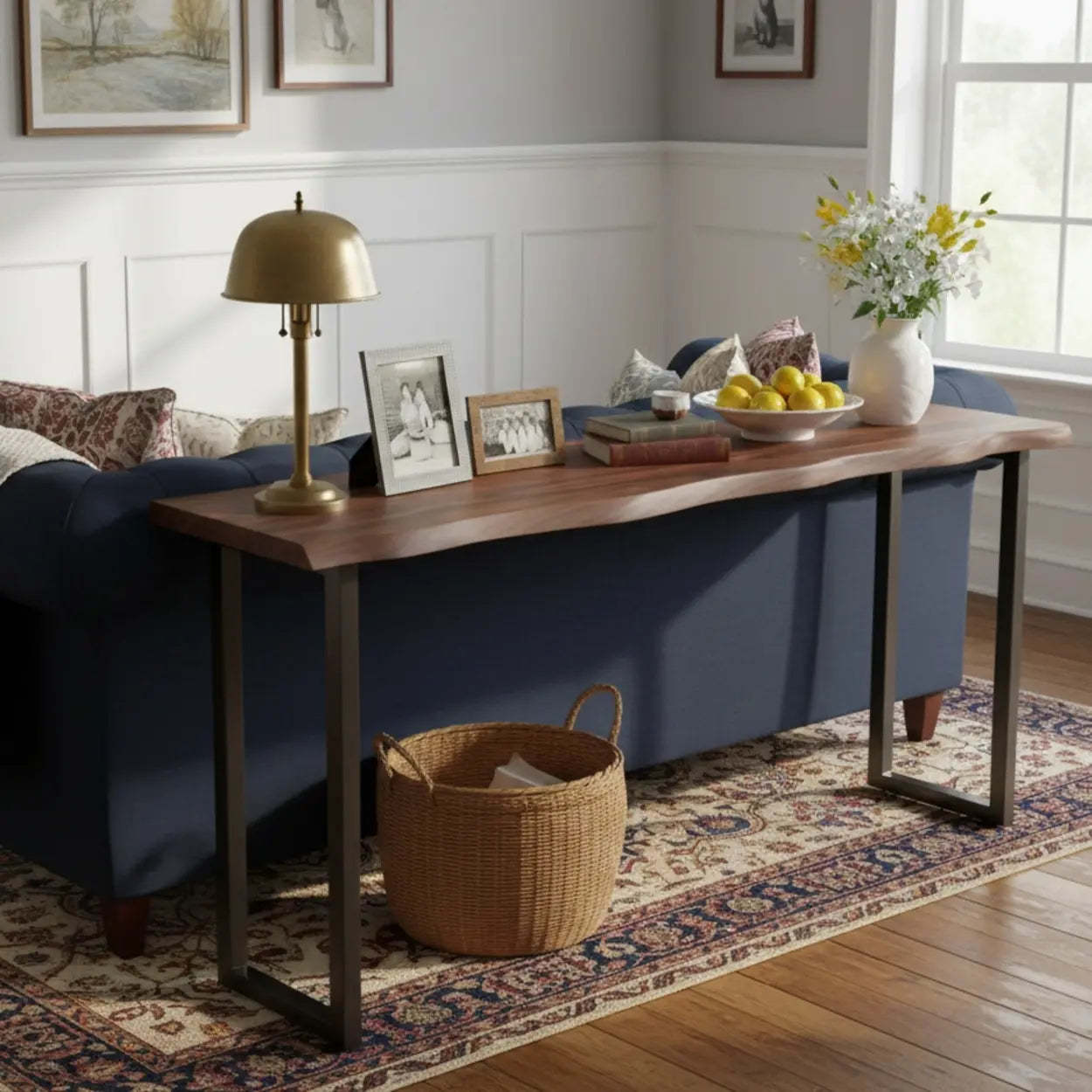 Industrial Dark Brown Live-Edge Narrow Bar Table — Table Only