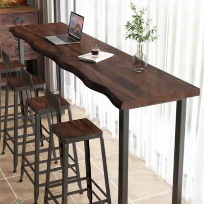 Industrial Dark Brown Live-Edge Narrow Bar Table — Table Only