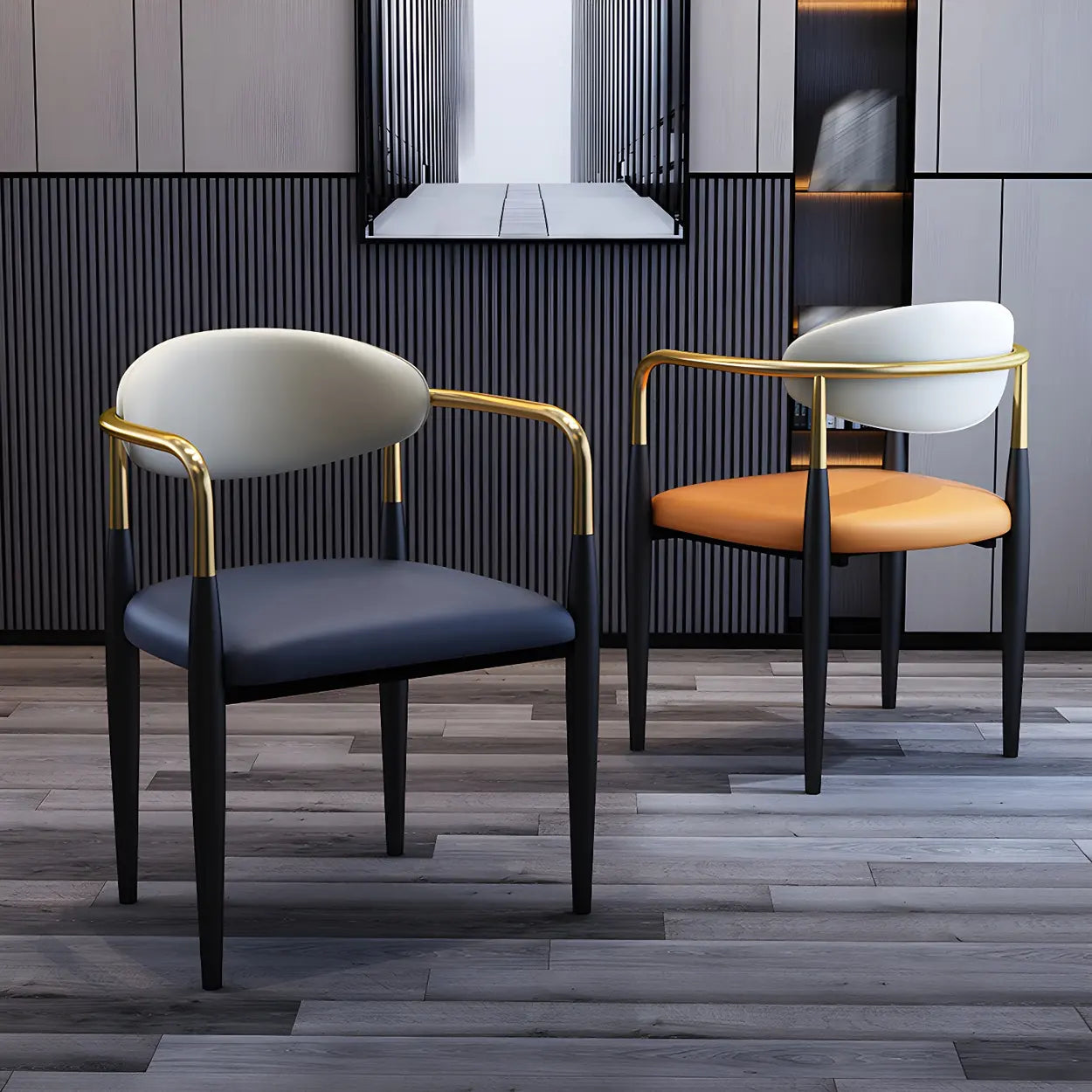 Industrial Faux Leather Open-Back Dining Arm Chair
