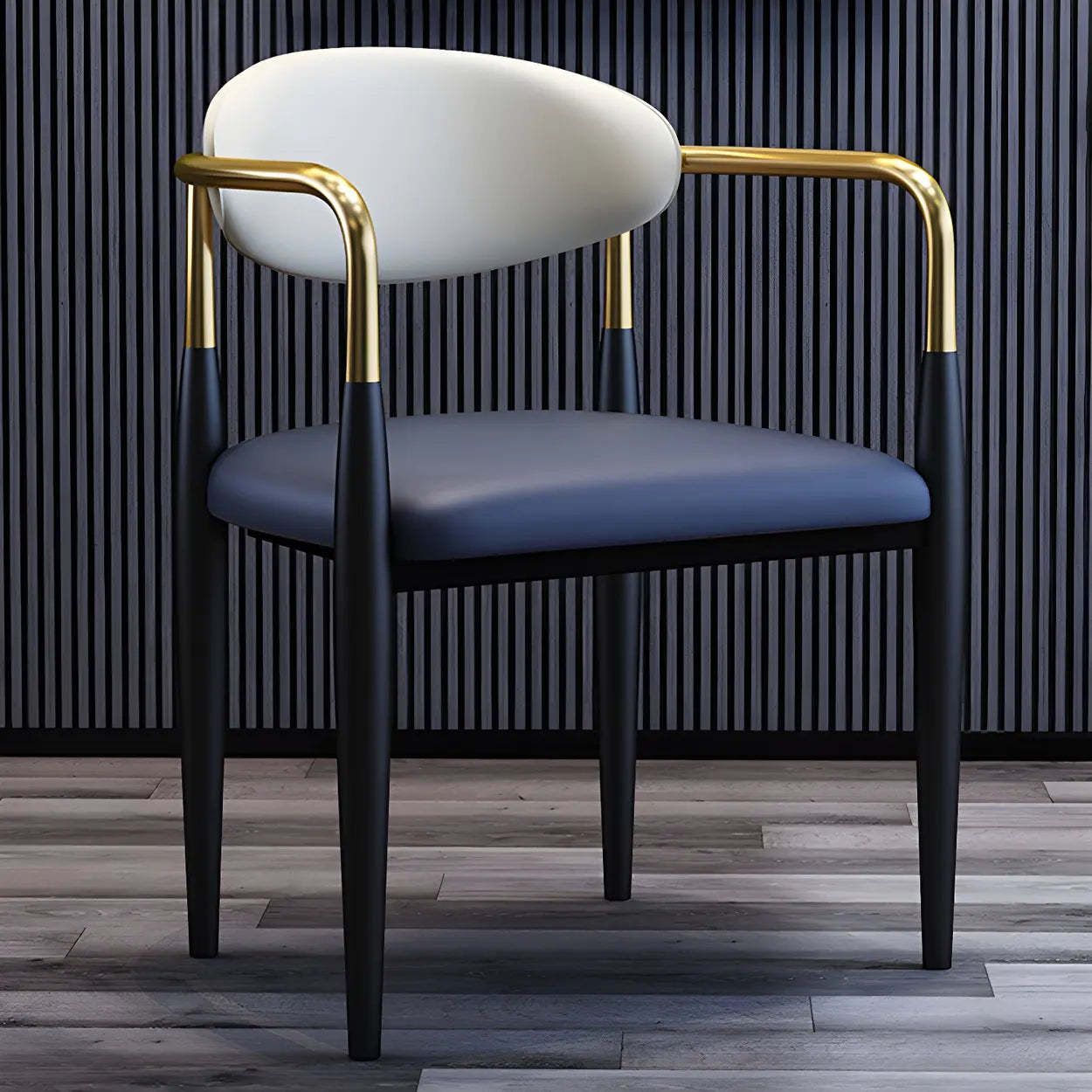 Gray leather metal arm faux dining chairs & benches - leather