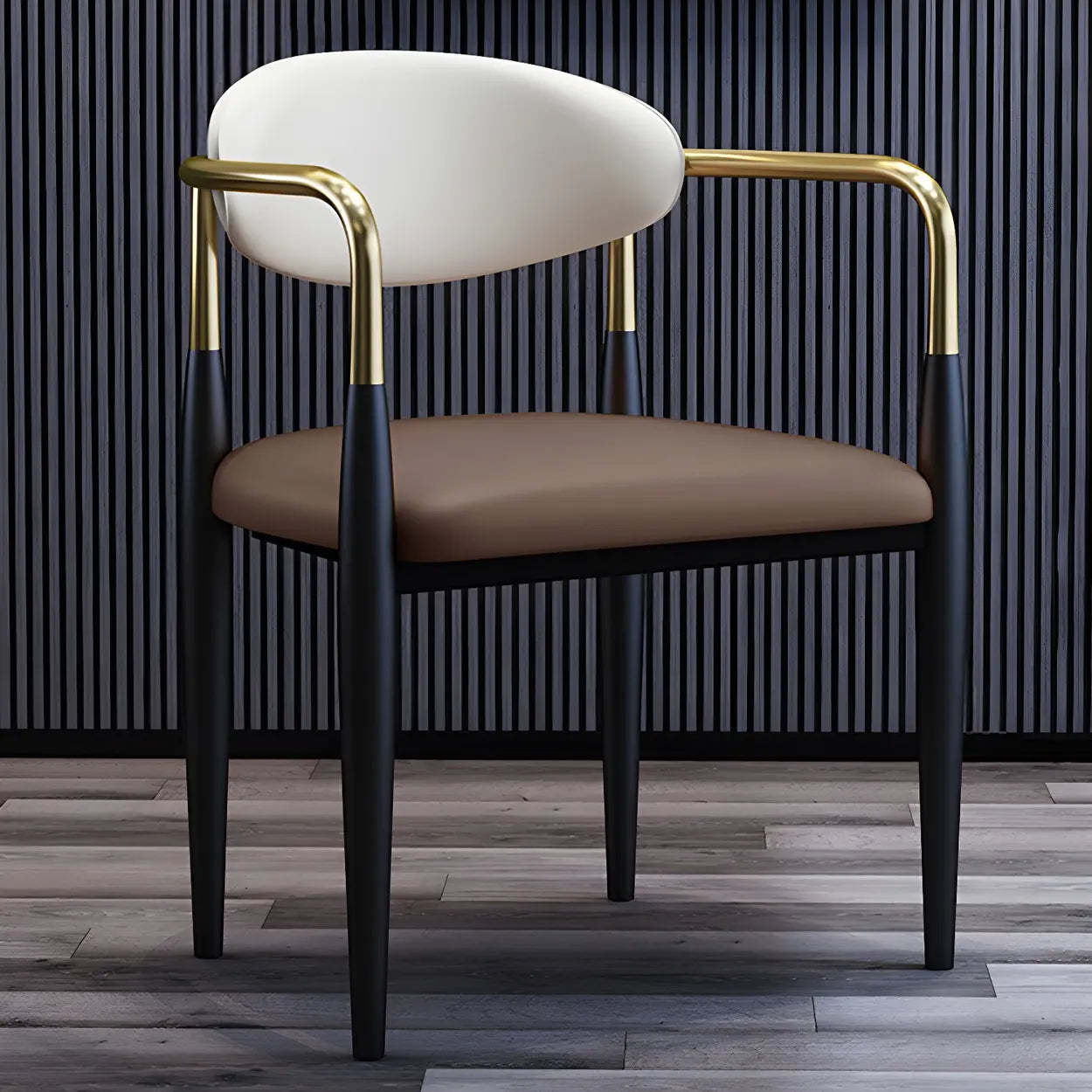Industrial Faux Leather Open-Back Dining Arm Chair