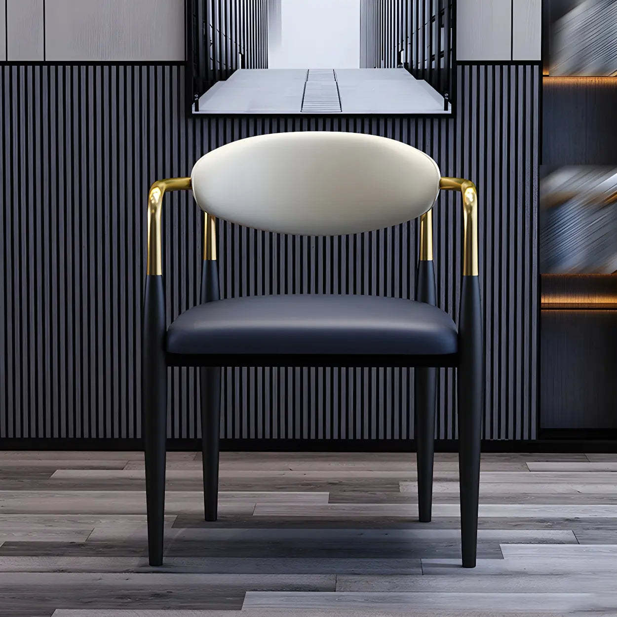 Industrial Faux Leather Open-Back Dining Arm Chair — 1 Piece / Blue